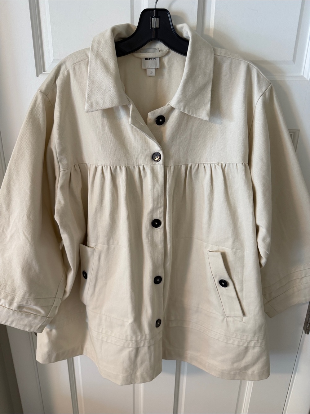 Anthropologie Maeve Collared Swing Jacket
Smocked Chore Coat Ivory Size Large - Picture 4 of 10